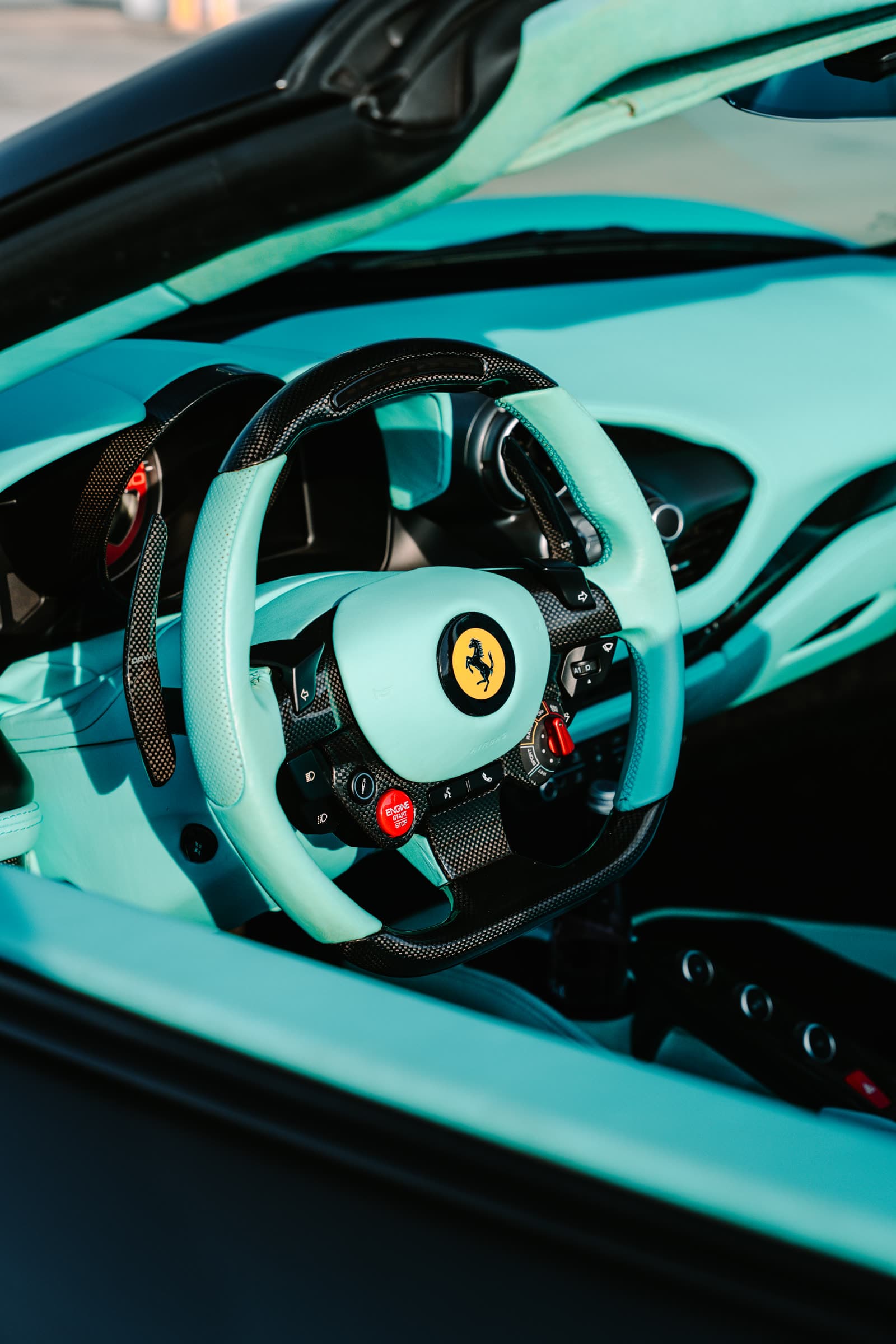 Ferrari F8 Spider Tiffany blue interior