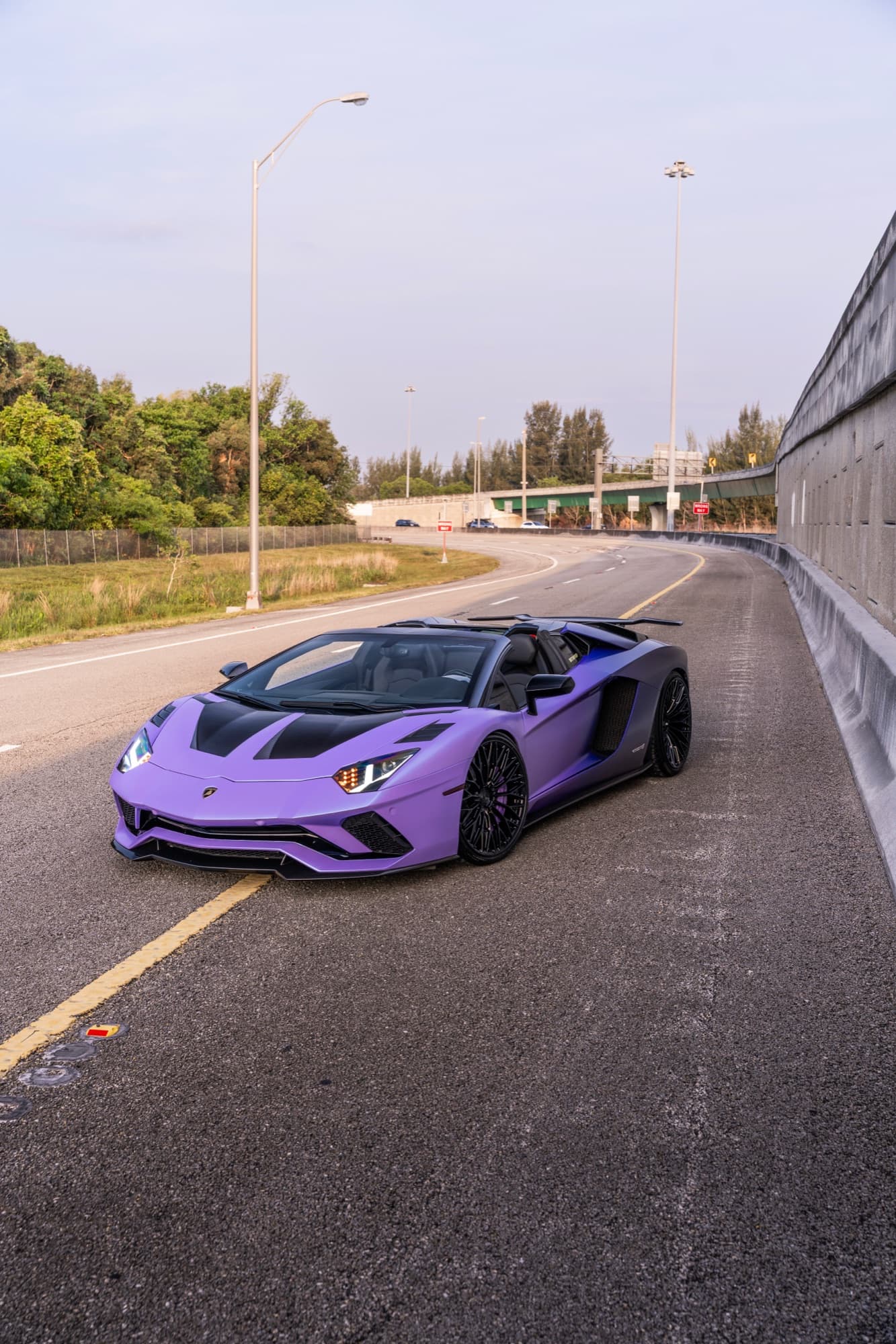 Lamborghini Aventador S Roadster front 3/4 on highway curve
